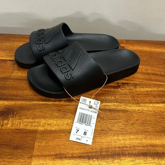 Brand New Never Worn! Adidas adilette Aqua Slides Black - Picture 2 of 7